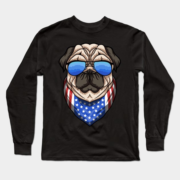 American pug dog with glasses Long Sleeve T-Shirt by sharukhdesign